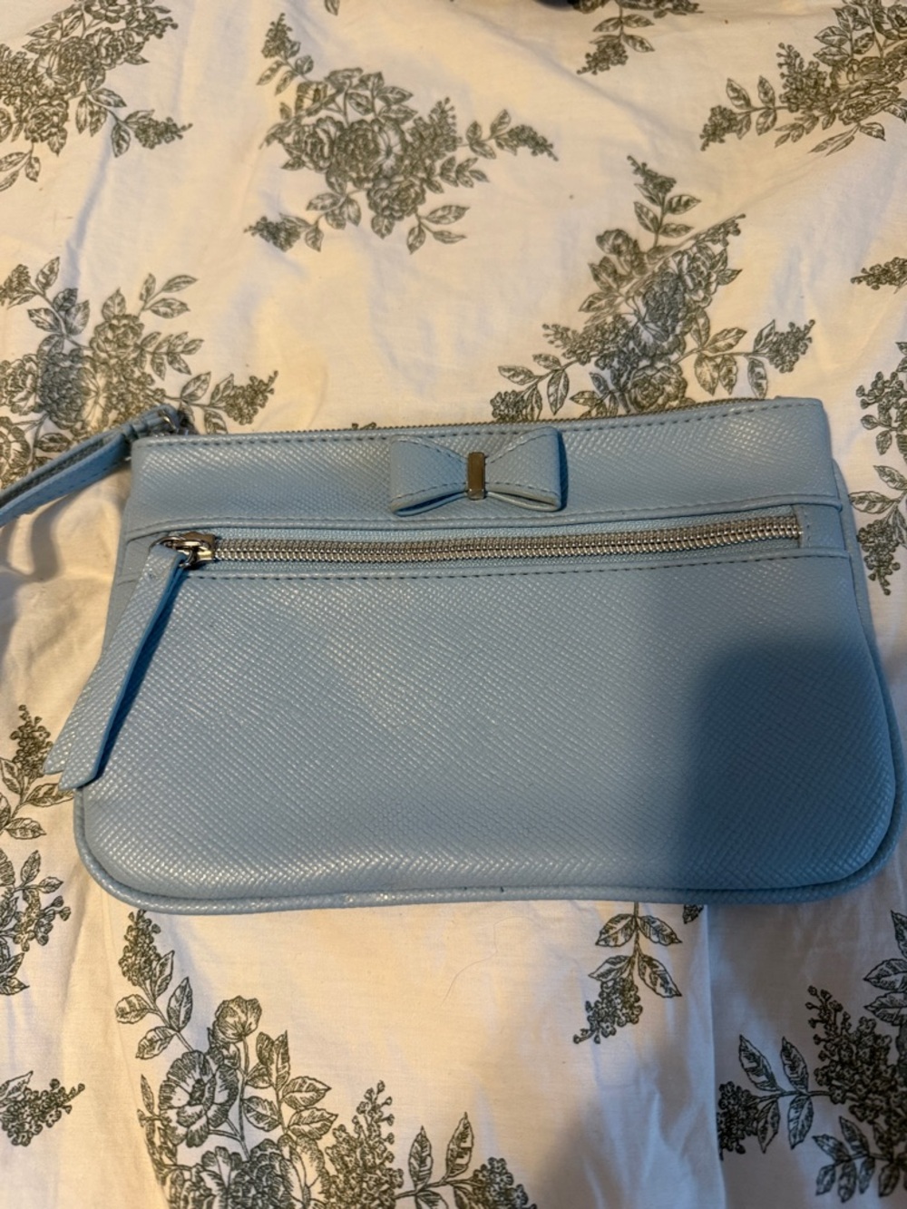 Light Blue Wristlet Clutch with Bow Accent